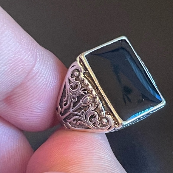 Vintage black obsidian S925 antique silver ring size 6.5 - Picture 6 of 9
